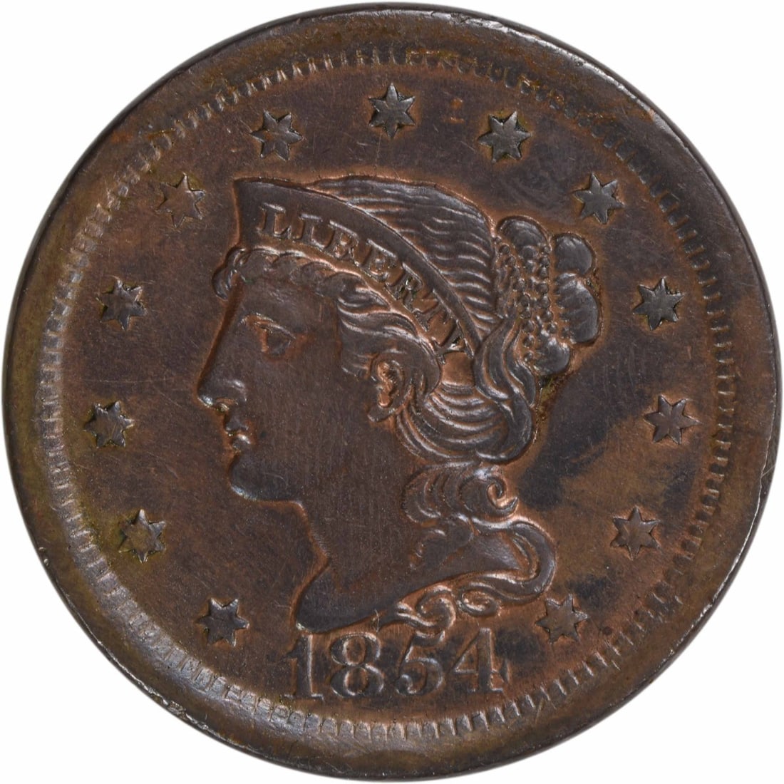 1854 Braided Hair Large Cent EF Uncertified Philadelphia Mint (1 of 2)