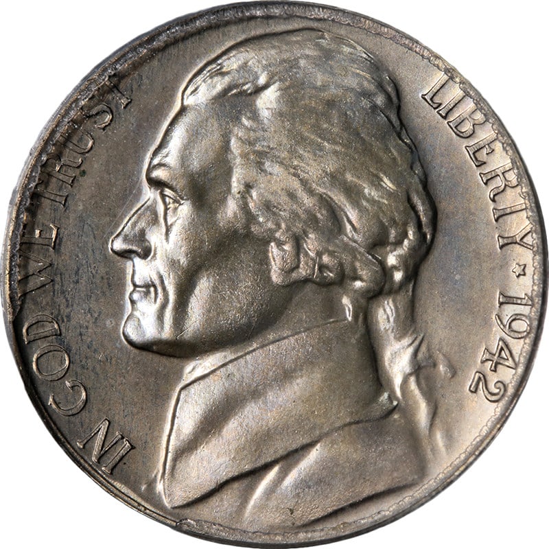 1942 Jefferson Nickel Proof PCGS PR66 Type 1 United States Coin: 1942 Jefferson Nickel Proof PCGS PR66 Type 1 United States Coin This 1942 Type 1 Jefferson Nickel is a proof coin graded PR66 by PCGS. It is composed of nickel and was produced in the United States. T
