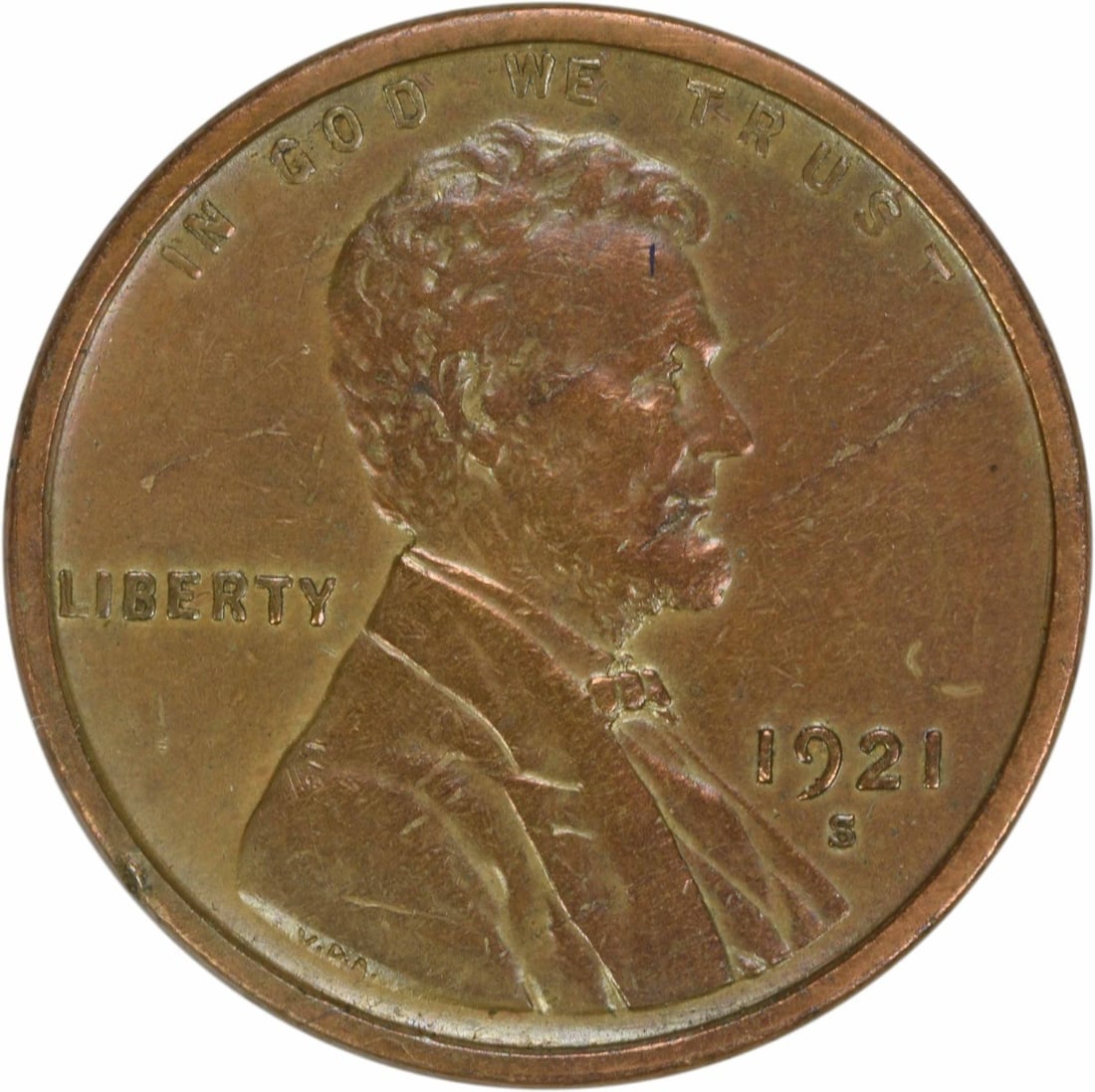 1921-S Lincoln Wheat Cent AU Uncertified Copper Coin (1 of 2)