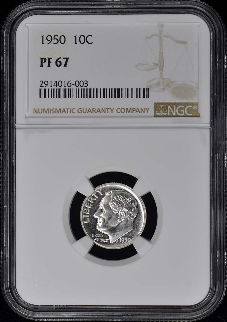 1950 NGC PR67 Silver Roosevelt Dime Uncirculated Proof Coin: 1950 NGC PR67 Silver Roosevelt Dime Uncirculated Proof Coin This exquisite 1950 Roosevelt Dime is a testament to precision and craftsmanship, graded PR67 by NGC. Struck in silver, this uncirculated pr