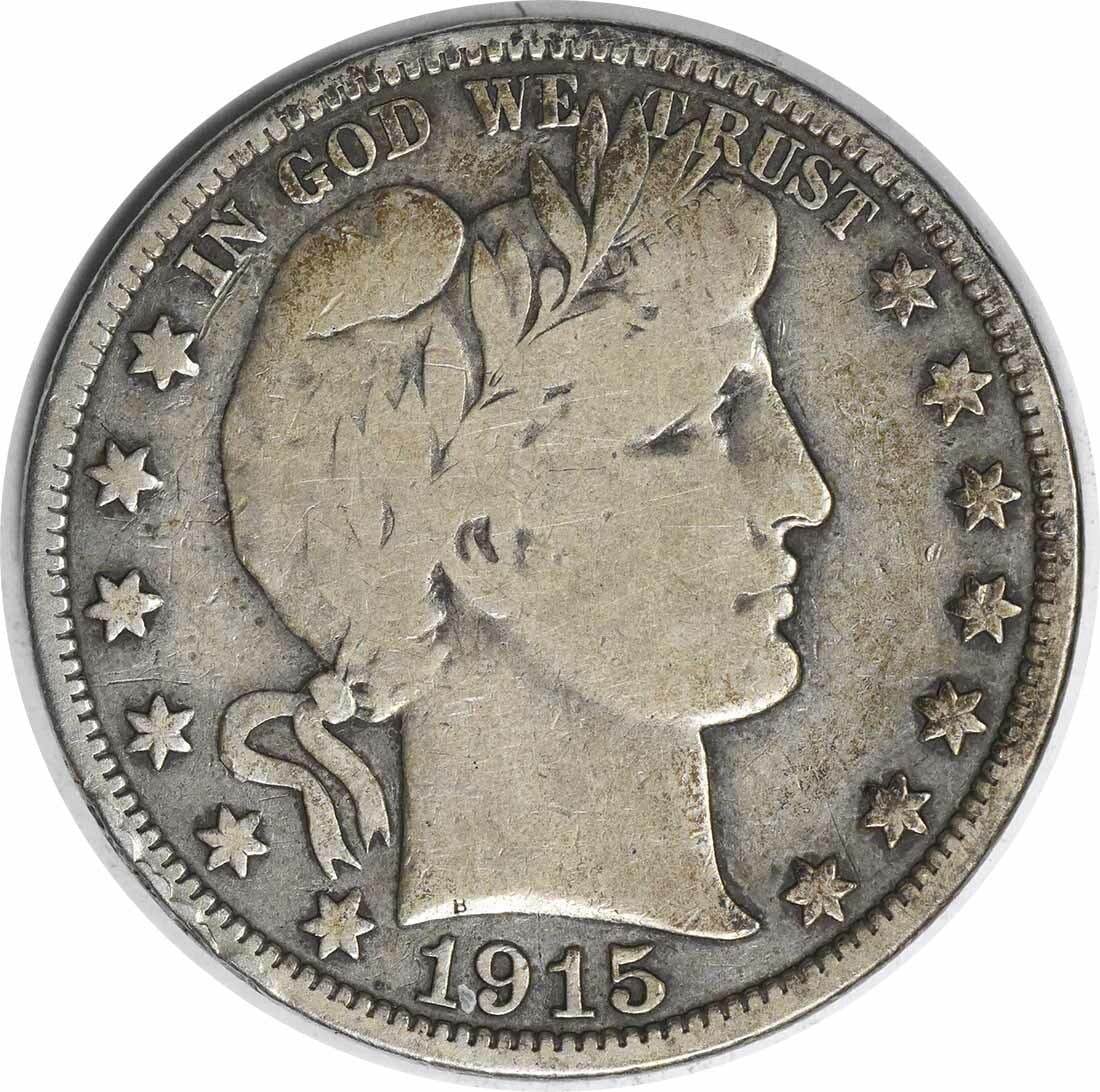 1915 Barber Silver Half Dollar 50C F Uncertified Philadelphia Mint: 1915 Barber Silver Half Dollar 50C F Uncertified Philadelphia Mint This 1915 Barber Silver Half Dollar features a classic design by Charles E. Barber. The coin is in Fair (F) condition, indicating it 