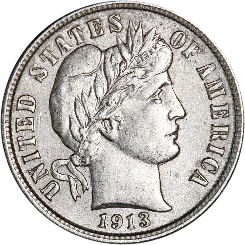 1913 Philadelphia Silver Barber Dime United States Coin: 1913 Philadelphia Silver Barber Dime United States Coin This is a 1913-P Barber Dime from the United States, composed of 90% silver. The coin is circulated and pre-owned, with a mint location marked a