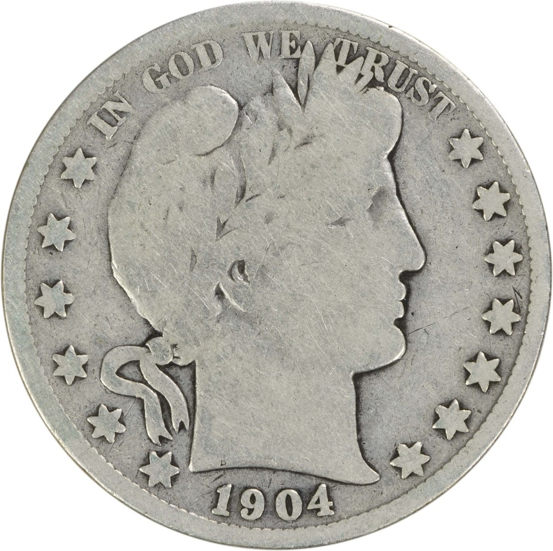 1904 San Francisco Mint Barber Half Dollar 90 Percent Silver Uncertified: 1904 San Francisco Mint Barber Half Dollar 90 Percent Silver Uncertified This 1904-S Barber Silver Half Dollar is a circulated coin minted in San Francisco. Designed by Charles E. Barber, it is compos
