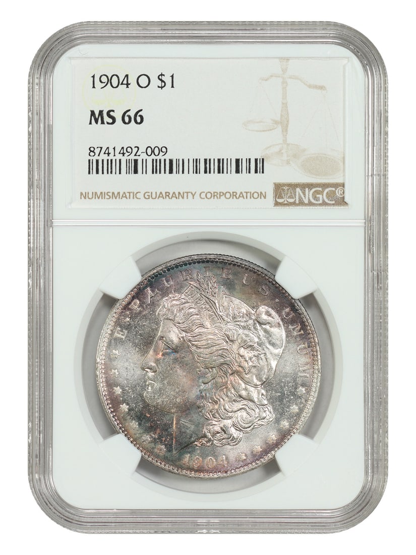 NGC MS66 1904-O Morgan Silver Dollar New Orleans Mint Last Year: NGC MS66 1904-O Morgan Silver Dollar New Orleans Mint Last Year This 1904-O Morgan Dollar is graded MS66 by NGC and represents the final year of Morgan dollar production at the New Orleans Mint. Recog