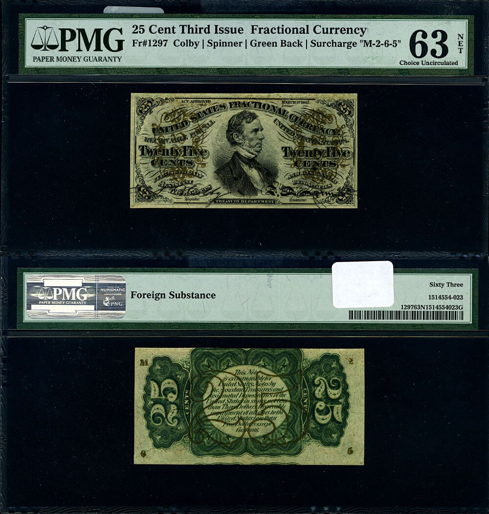FR. 1297 25c 3rd Issue Fractional Note PMG CU63 NET M-2-6-5 (1 of 3)