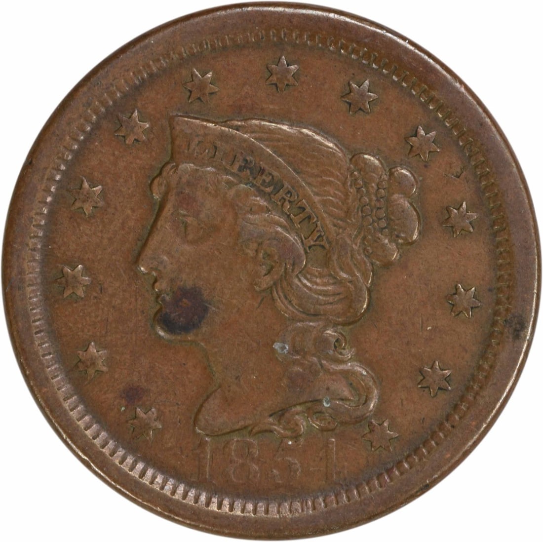 1854 Braided Hair Large Cent EF Copper Coin Uncertified (1 of 2)