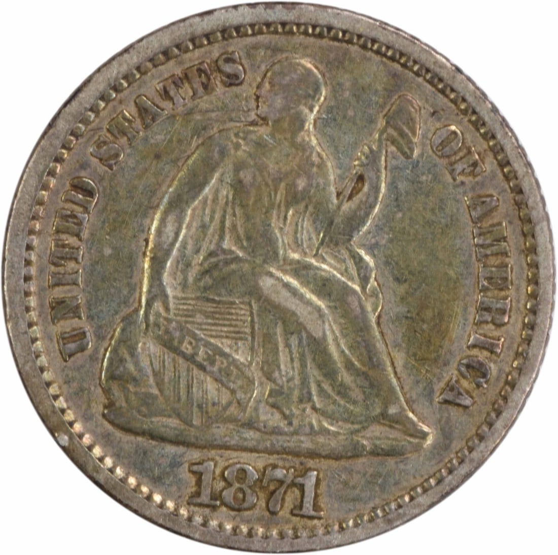1871 Liberty Seated Half Dime 90% Silver EF Uncertified: 1871 Liberty Seated Half Dime 90% Silver EF Uncertified This 1871 Liberty Seated Silver Half Dime is a notable piece of numismatic history. Struck in Philadelphia, this coin features a classic design 