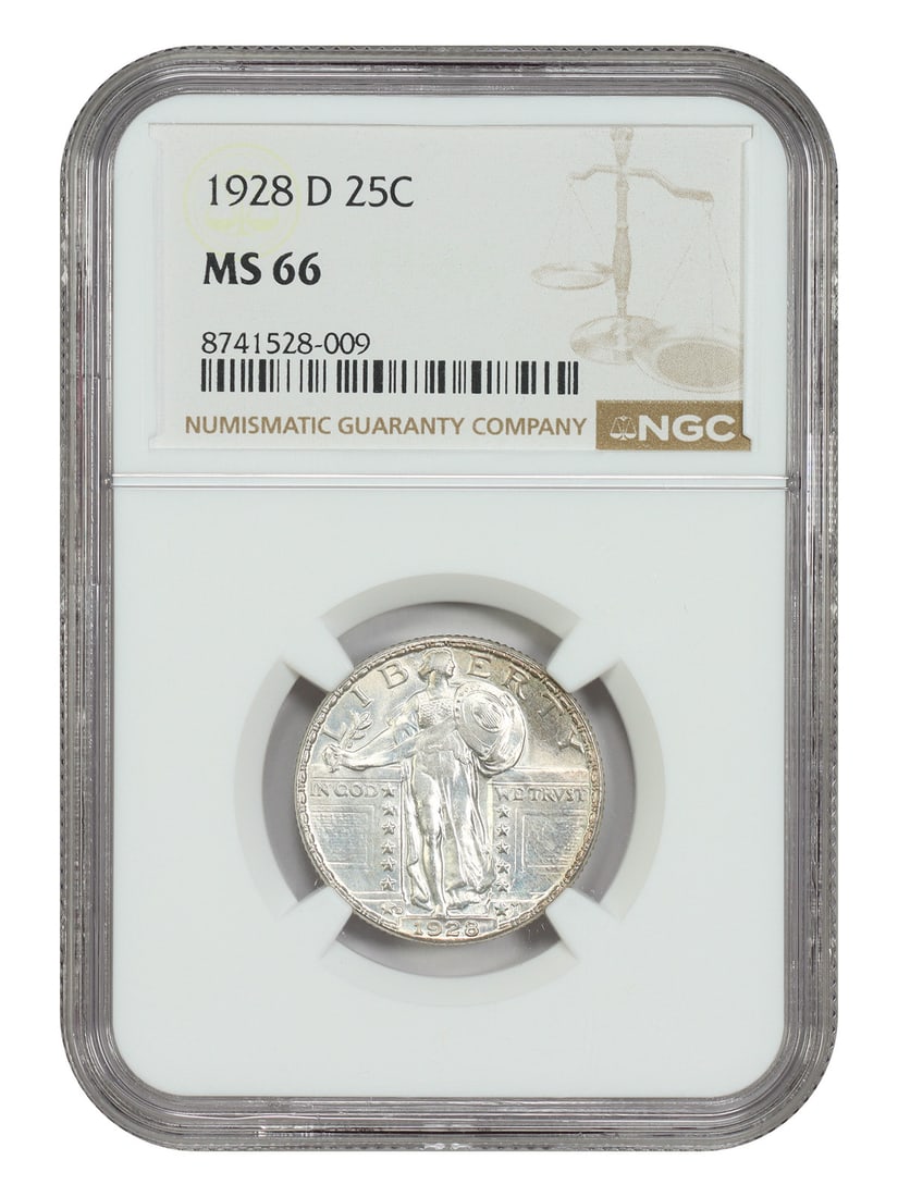 Standing Liberty Quarter 1928-D NGC MS66 Uncirculated 25C Coin: Standing Liberty Quarter 1928-D NGC MS66 Uncirculated 25C Coin This is a 1928-D Standing Liberty Quarter graded MS66 by NGC. The coin is uncirculated and was minted in Denver. It is part of the Standi