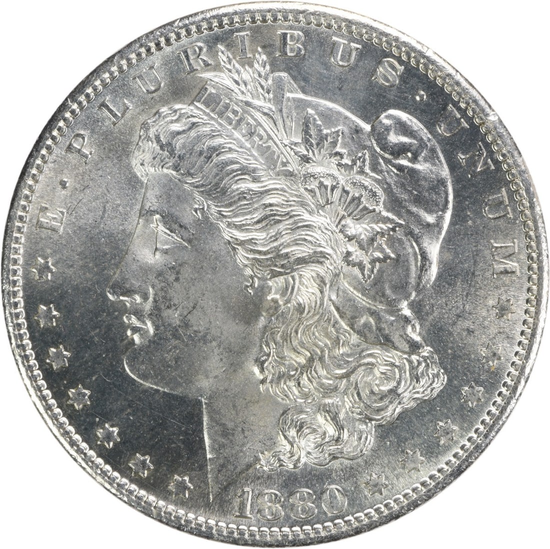 Choice BU 1880-S Silver Dollar Morgan Uncertified San Francisco Mint: Choice BU 1880-S Silver Dollar Morgan Uncertified San Francisco Mint This 1880-S Morgan Silver Dollar is a Choice Brilliant Uncirculated (BU) coin. It is uncertified and features the iconic Morgan des