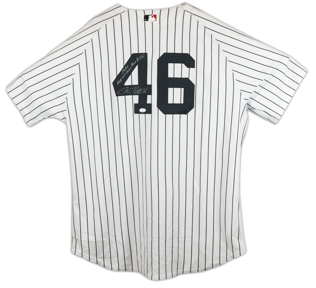 Andy Pettitte Signed NY Yankees Jersey Inscribed to Joba Chamberlain JSA Certified: Andy Pettitte Signed NY Yankees Jersey Inscribed to Joba Chamberlain JSA Certified This classic New York Yankees jersey is a must-have for any baseball fan, featuring the legendary Andy Pettitte's sig