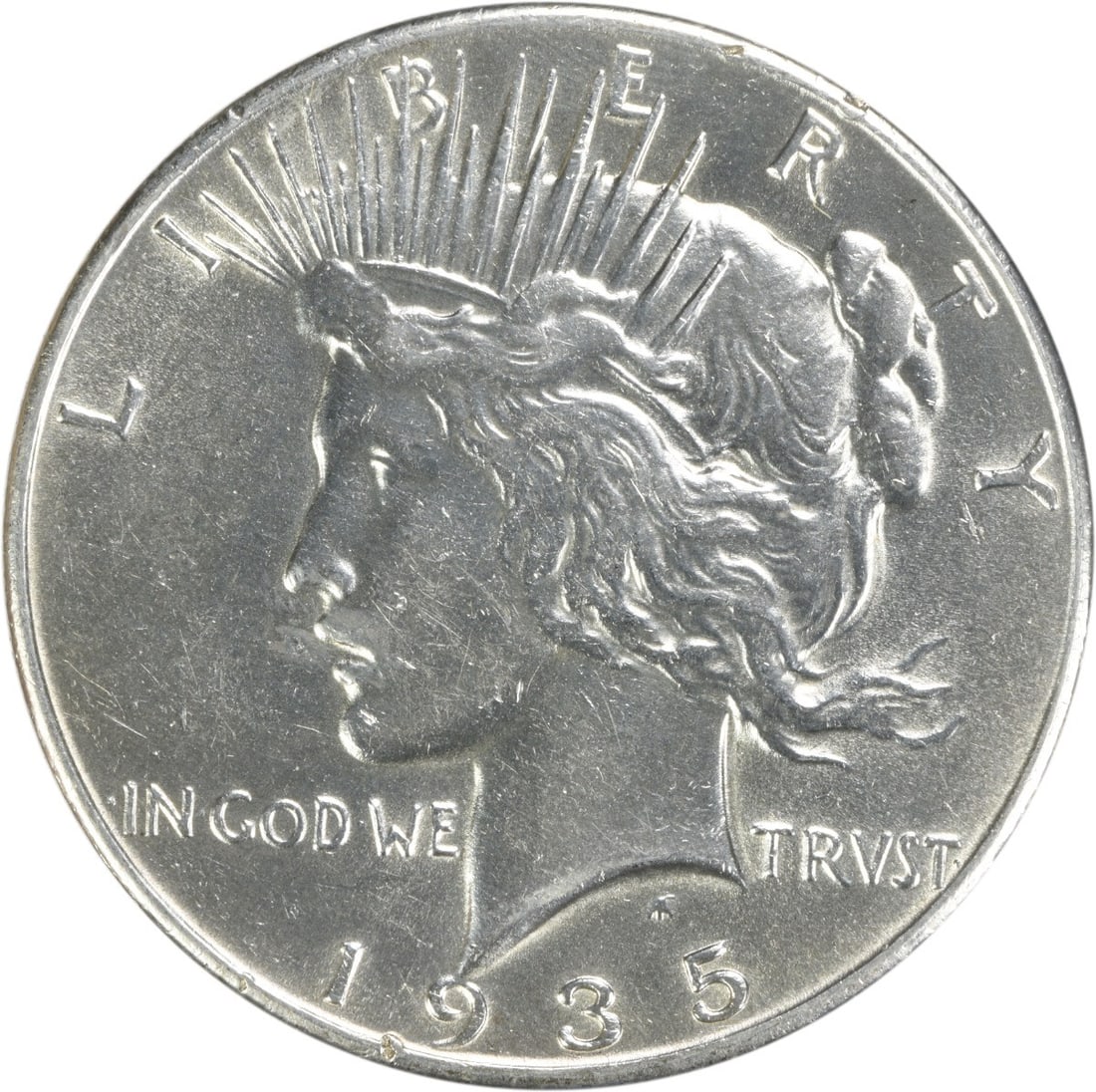 1935 Peace Silver Dollar AU 90% Silver Uncertified Philadelphia Mint: 1935 Peace Silver Dollar AU 90% Silver Uncertified Philadelphia Mint This 1935 Peace Silver Dollar features a beautiful design by Anthony de Francisci, showcasing the iconic Peace motif. This coin is 