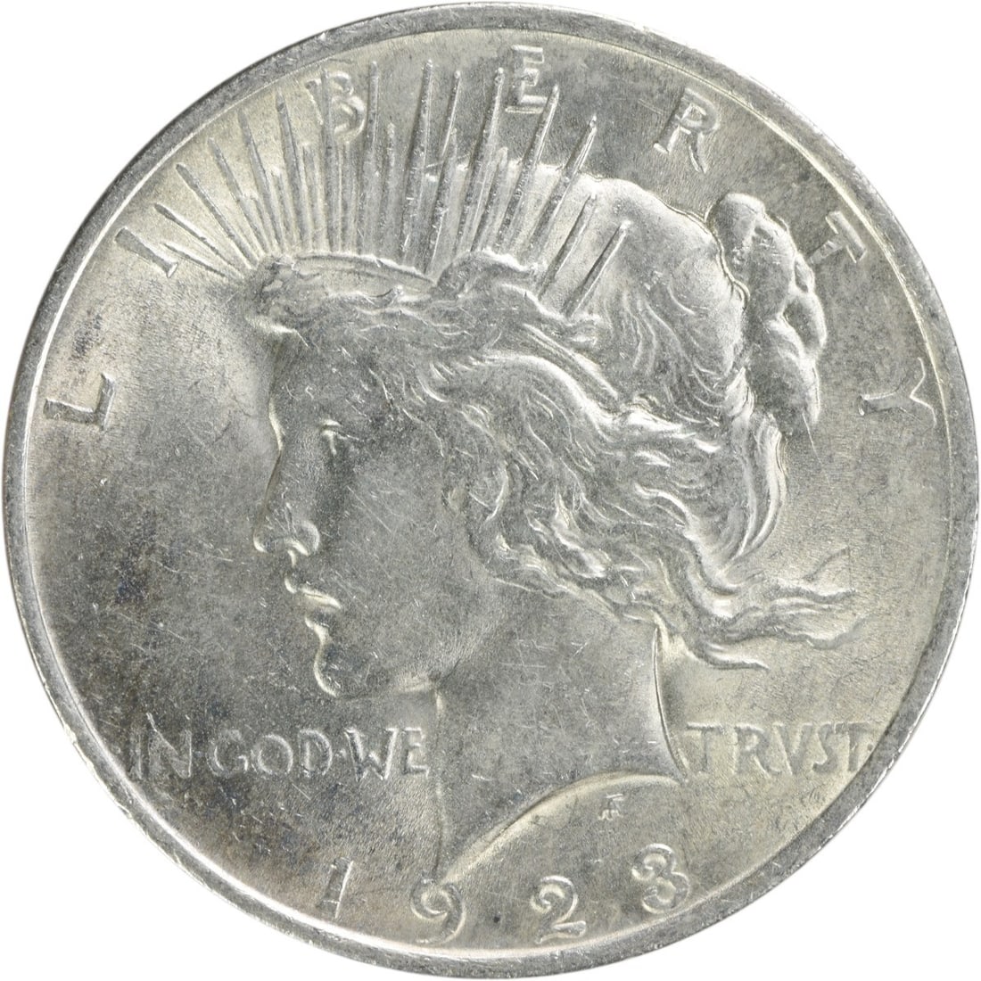 1923 Peace Silver Dollar AU Uncertified 90% Silver Coin: 1923 Peace Silver Dollar AU Uncertified 90% Silver Coin This 1923 Peace Silver Dollar showcases a stunning representation of the iconic Peace design, created by renowned designer Anthony de Francisci.