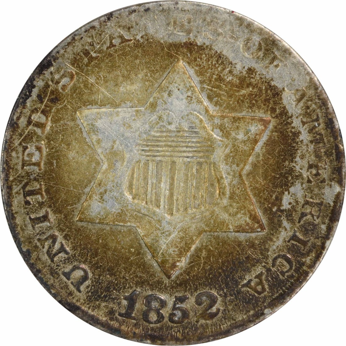1852 Three Cent Silver Coin Uncertified Philadelphia Mint: 1852 Three Cent Silver Coin Uncertified Philadelphia Mint This 1852 Three Cent Silver coin is a remarkable piece of American numismatic history. Struck at the Philadelphia Mint, this coin features a c