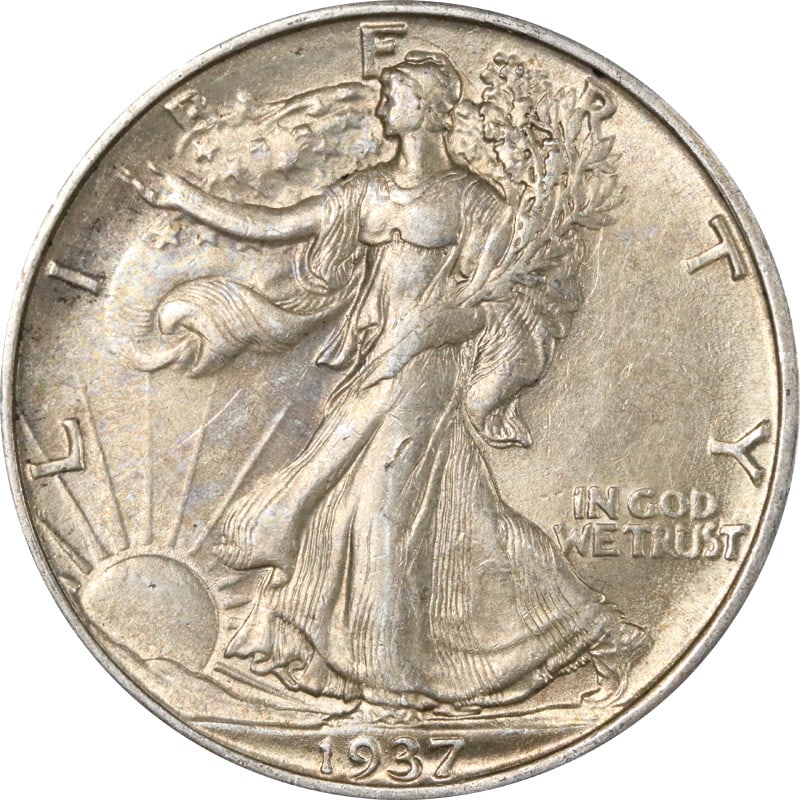 1937 San Francisco Mint Silver Walking Liberty Half Dollar Coin: 1937 San Francisco Mint Silver Walking Liberty Half Dollar Coin This is a 1937-S Walking Liberty Half Dollar coin from the United States. The coin is composed of silver with a fineness of 0.9. It is a