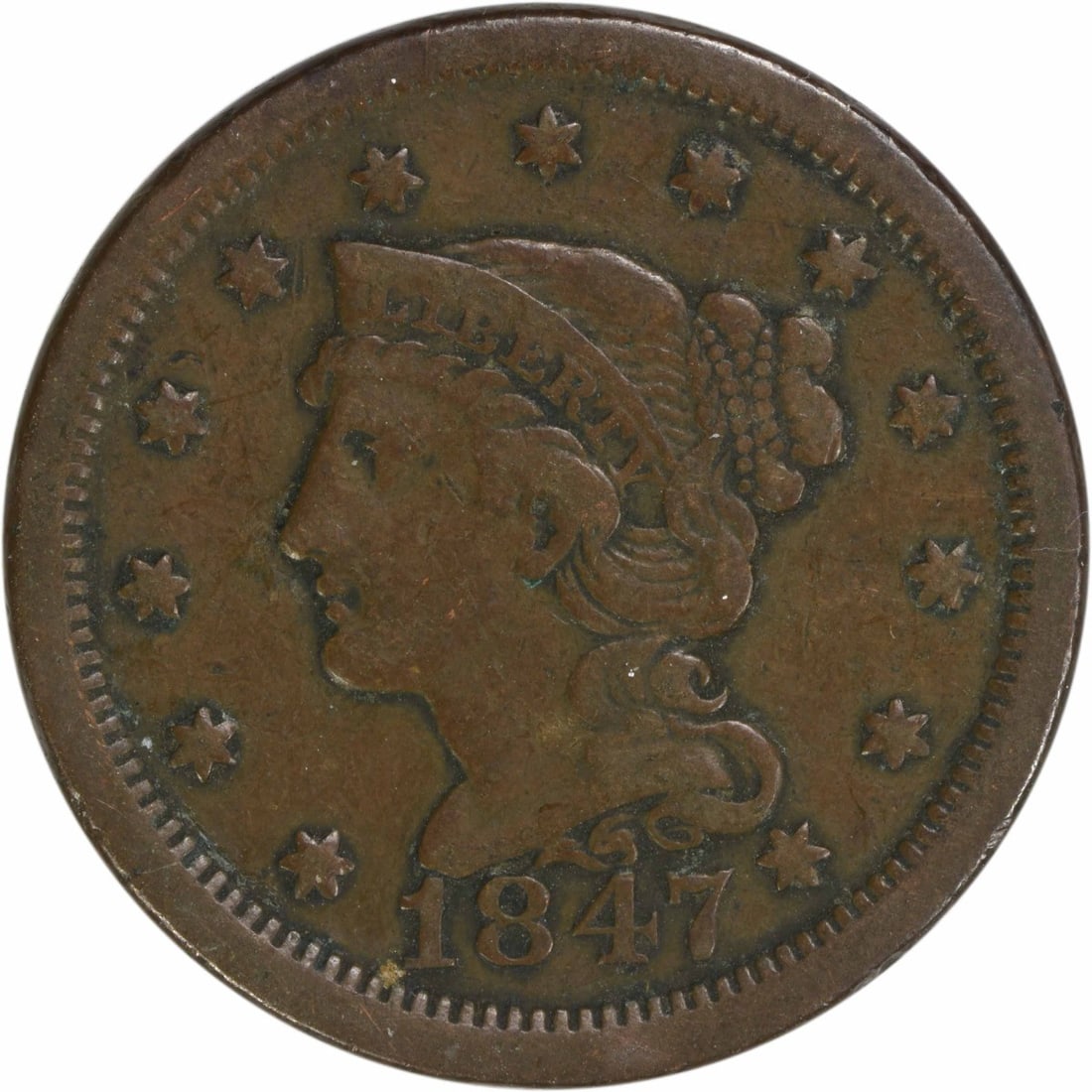 1847 Braided Hair Large Cent Copper VF Uncertified (1 of 2)