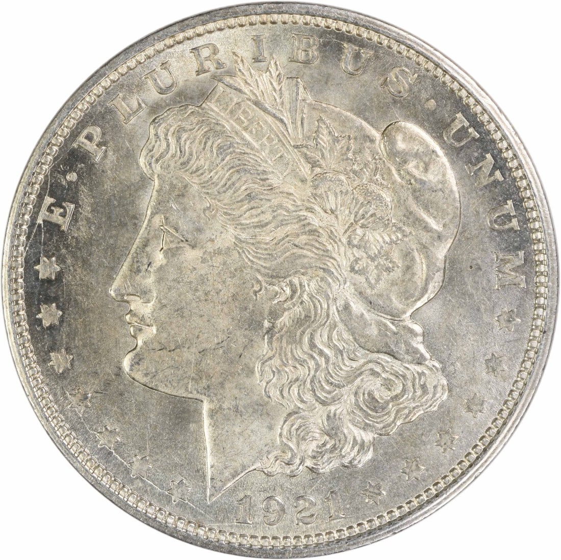 1921 Denver Morgan Dollar 90 Percent Silver Uncertified AU: 1921 Denver Morgan Dollar 90 Percent Silver Uncertified AU This 1921-D Morgan Silver Dollar is an uncertified coin graded as About Uncirculated (AU). Minted at the Denver Mint and designed by George T