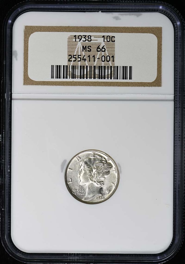 1938 Philadelphia Mercury Dime NGC MS66 Uncirculated US Coin: 1938 Philadelphia Mercury Dime NGC MS66 Uncirculated US Coin This 1938 Mercury Dime is certified by NGC with a grade of MS66, indicating an uncirculated coin in excellent condition. Minted in Philadel
