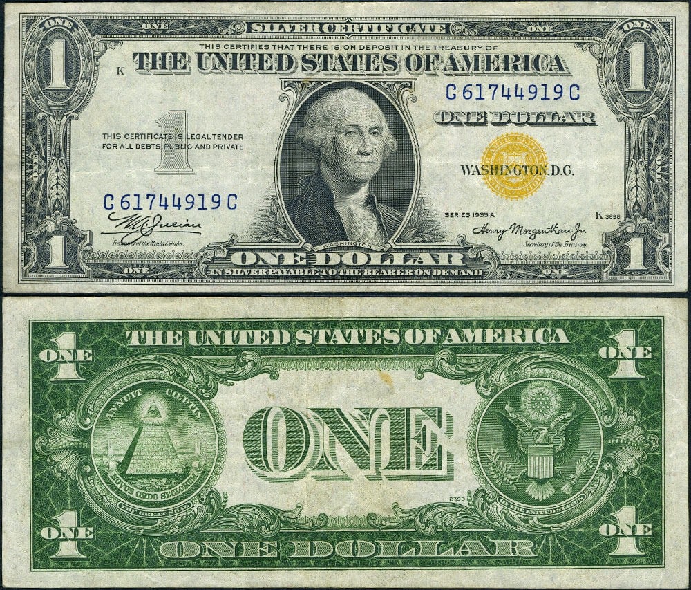 1935-A C-C Block Silver Certificate $1 XF North Africa Note: 1935-A C-C Block Silver Certificate $1 XF North Africa Note This is a 1935-A $1 Silver Certificate from the North Africa series, featuring the C-C block. The note retains its original paper quality wi