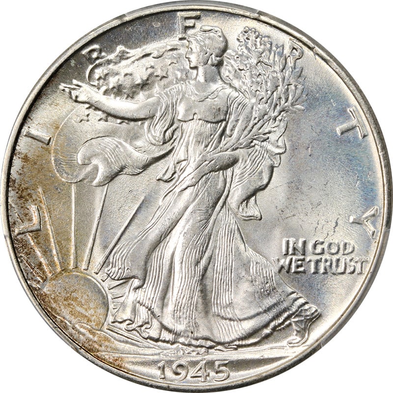 PCGS MS65 1945 Philadelphia Walking Liberty Half Dollar Silver Coin: PCGS MS65 1945 Philadelphia Walking Liberty Half Dollar Silver Coin This stunning 1945-P Walking Liberty Half is certified by PCGS with a grade of MS65, showcasing exceptional eye appeal and fantastic