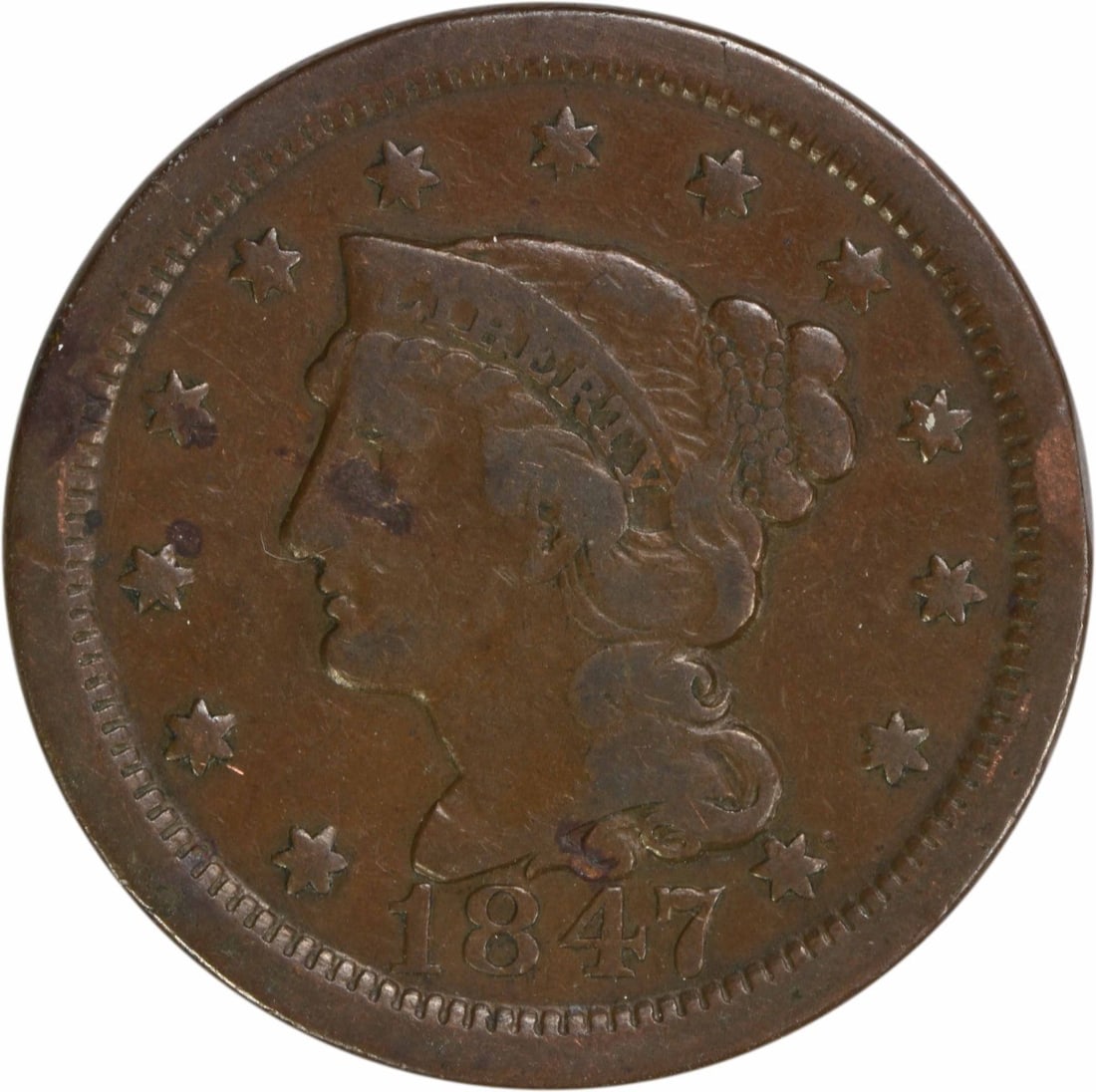 1847 Braided Hair Large Cent VF Uncertified Philadelphia Coin (1 of 2)