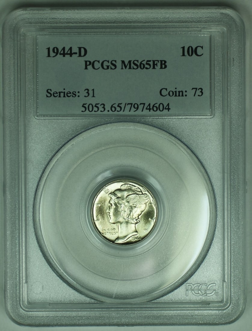 PCGS MS 65 FB 1944-D Mercury Dime United States Silver Coin: PCGS MS 65 FB 1944-D Mercury Dime United States Silver Coin This is a 1944-D Mercury Silver Dime graded MS 65 FB by PCGS. The coin is uncirculated and composed of silver, originating from the United S