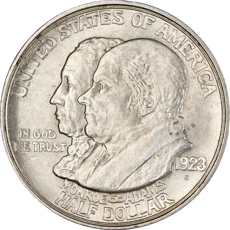 1923-S Monroe Commemorative Half Dollar Silver Coin: 1923-S Monroe Commemorative Half Dollar Silver Coin This 1923-S Monroe Commemorative Half Dollar is a noteworthy piece of numismatic history. It features a silver composition with a fineness of 0.9, r