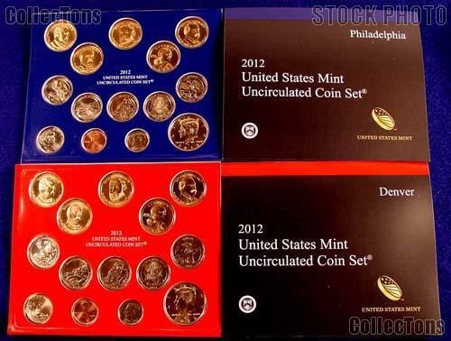 2012 Uncirculated US Mint Coin Set Philadelphia and Denver in Sealed Packaging: 2012 Uncirculated US Mint Coin Set Philadelphia and Denver in Sealed Packaging This 2012 United States Mint set includes uncirculated coins from both the Philadelphia and Denver mints. The set feature