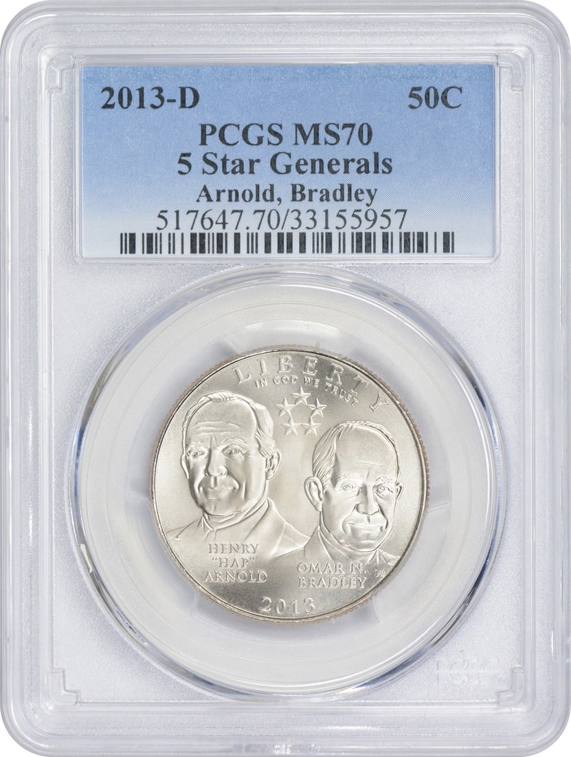 2013-D 5-Star Generals Half Dollar MS70 PCGS Commemorative Coin: 2013-D 5-Star Generals Half Dollar MS70 PCGS Commemorative Coin This 2013-D 5-Star Generals Half Dollar Commemorative coin is a remarkable example of numismatic excellence, graded MS70 by PCGS. The co
