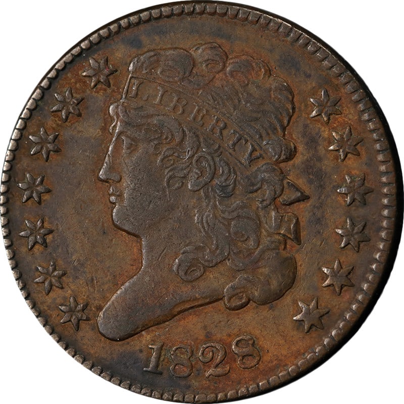 1828 Copper Classic Head Half Cent C-1 R3 Variety VF/XF: 1828 Copper Classic Head Half Cent C-1 R3 Variety VF/XF This is an original 1828 Classic Head Half Cent featuring the '13 Stars' design. The coin displays nice eye appeal with a strong strike, decent 