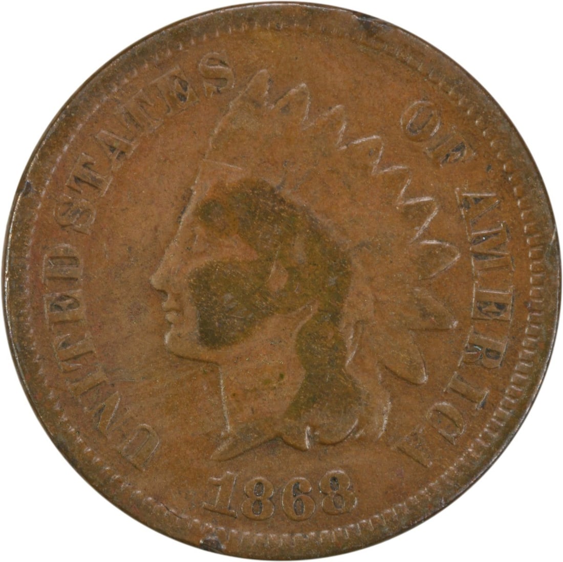 1868 Indian Head Cent G Grade Uncertified Coin: 1868 Indian Head Cent G Grade Uncertified Coin This 1868 Indian Cent is a piece of American numismatic history, featuring the iconic Indian Head design by James Barton Longacre. Minted in Philadelphia