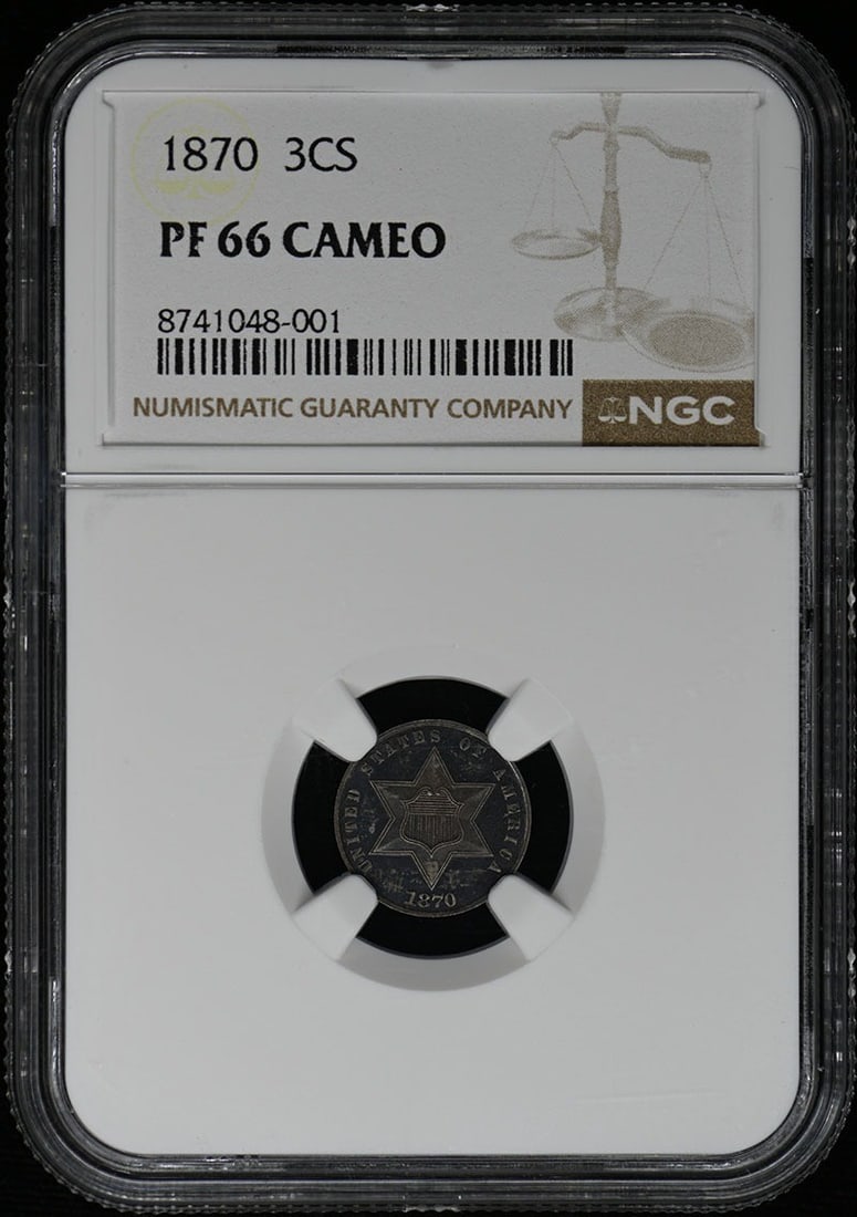 1870 Silver Three Cent Piece NGC PR66CAM Uncirculated: 1870 Silver Three Cent Piece NGC PR66CAM Uncirculated This 1870 Three Cent Piece showcases the exquisite craftsmanship of the Philadelphia Mint, designated as a Silver Type 3. With a high grade of PR6