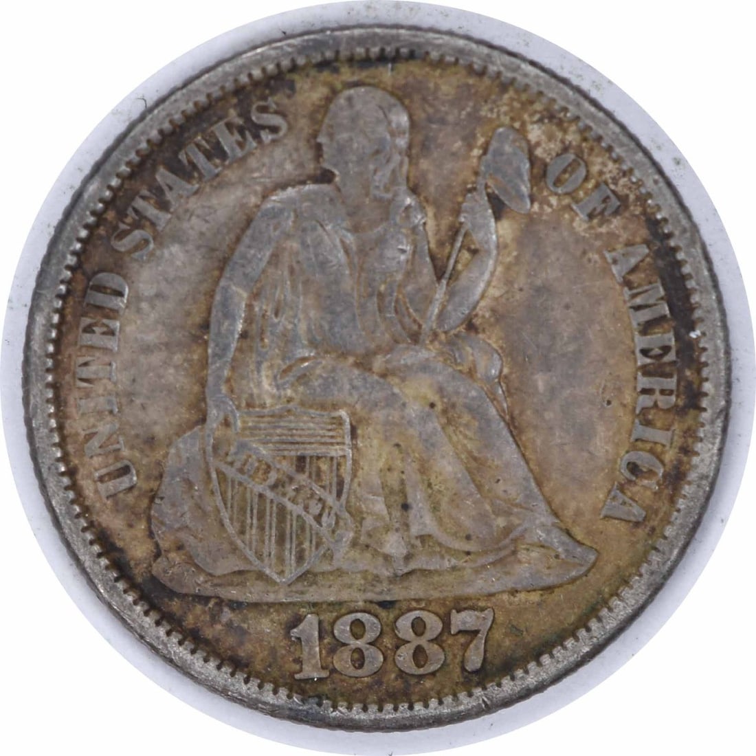 1887-S Liberty Seated Silver Dime 10C Choice EF Circulated: 1887-S Liberty Seated Silver Dime 10C Choice EF Circulated This 1887-S Liberty Seated Silver Dime is a beautiful example of historical currency, featuring the iconic design crafted by Christian Gobrec