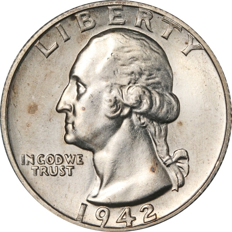 1942-S Washington Quarter 90% Silver Circulated Coin: 1942-S Washington Quarter 90% Silver Circulated Coin This 1942-S Washington Quarter showcases a classic design and is made of silver, symbolizing an important era in American currency. The coin is in 