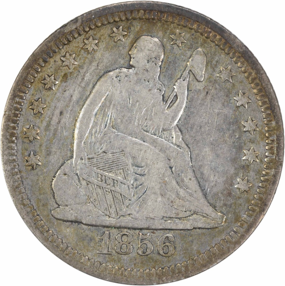 1856 Liberty Seated Quarter 90% Silver Uncertified Coin: 1856 Liberty Seated Quarter 90% Silver Uncertified Coin This 1856 Liberty Seated Quarter is a notable collectible coin from the United States, featuring a design by Robert Ball Hughes and Christian Go