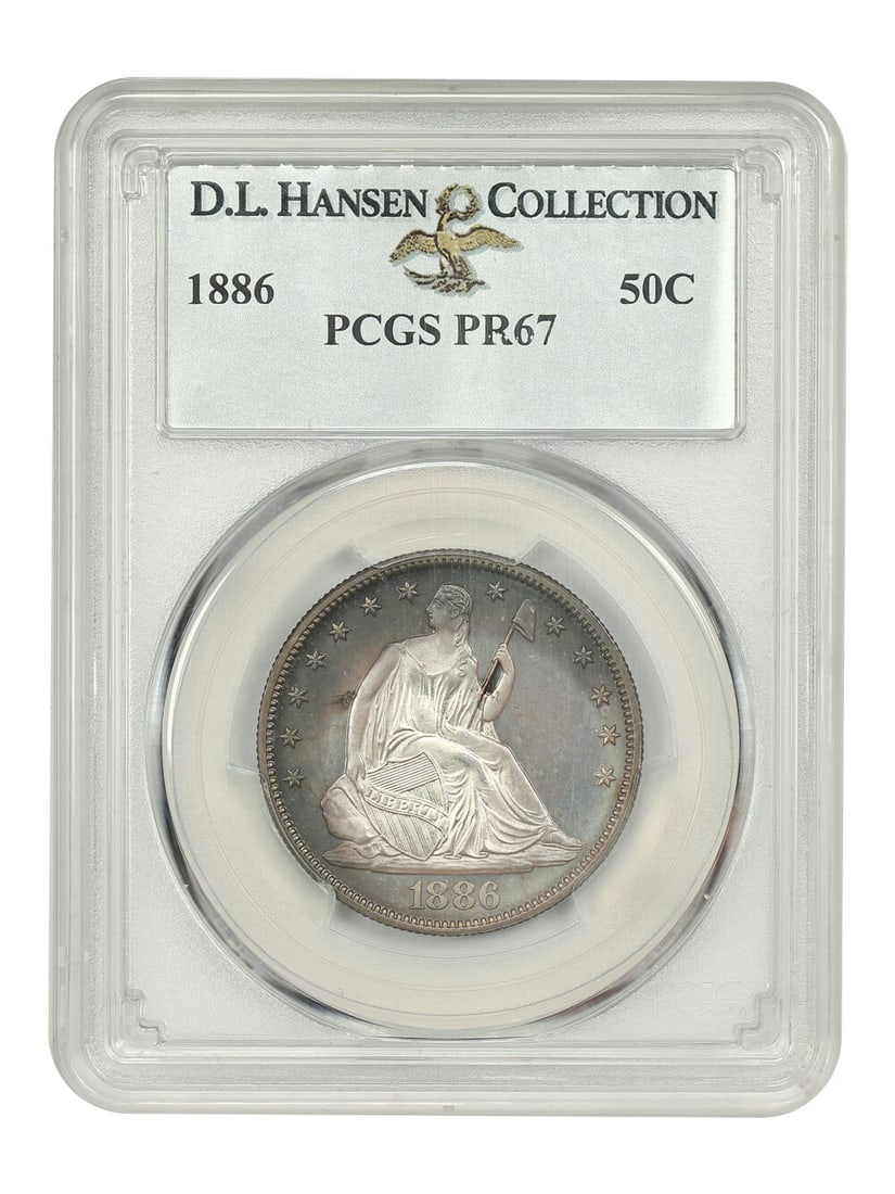 1886 Liberty Seated Half Dollar 50C PCGS PR67 Low Mintage Coin: 1886 Liberty Seated Half Dollar 50C PCGS PR67 Low Mintage Coin This stunning 1886 Liberty Seated Half Dollar is certified by PCGS with a grade of PR67, indicating it is in uncirculated condition. It f