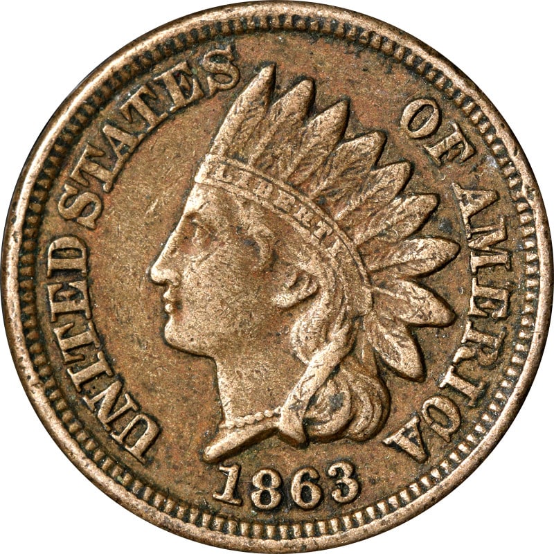 1863 Copper Indian Head Cent United States Circulated: 1863 Copper Indian Head Cent United States Circulated This is an 1863 Indian Cent from the United States, composed of copper. The coin is circulated and pre-owned. It is uncertified. Specifications Ty