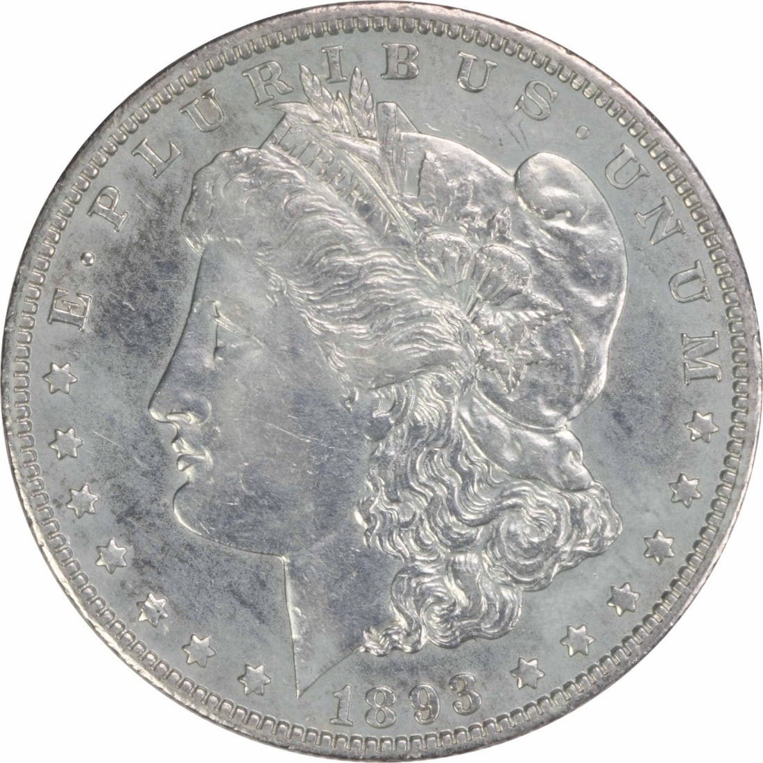 1893-O Morgan Silver Dollar AU Uncertified 90% Silver Coin: 1893-O Morgan Silver Dollar AU Uncertified 90% Silver Coin This 1893-O Morgan Silver Dollar is a beautiful piece of numismatic history. Featuring a grade of AU (About Uncirculated), this coin showcase