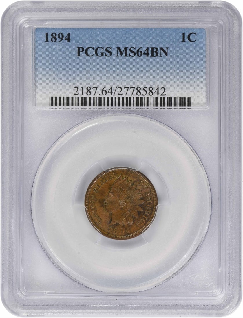 Indian Head Cent 1894 PCGS MS64BN Copper Coin United States: Indian Head Cent 1894 PCGS MS64BN Copper Coin United States This 1894 Indian Head Cent is graded MS64BN by PCGS, indicating an uncirculated condition with attractive brown toning. It is composed of co