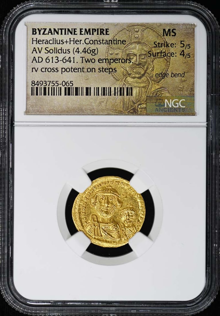 Byzantine Empire AV Solidus Gold Coin NGC MS Heraclius and Heraclius Constantine: Byzantine Empire AV Solidus Gold Coin NGC MS Heraclius and Heraclius Constantine This Byzantine Empire AV Solidus coin features Heraclius and Heraclius Constantine. The coin has been certified and gra
