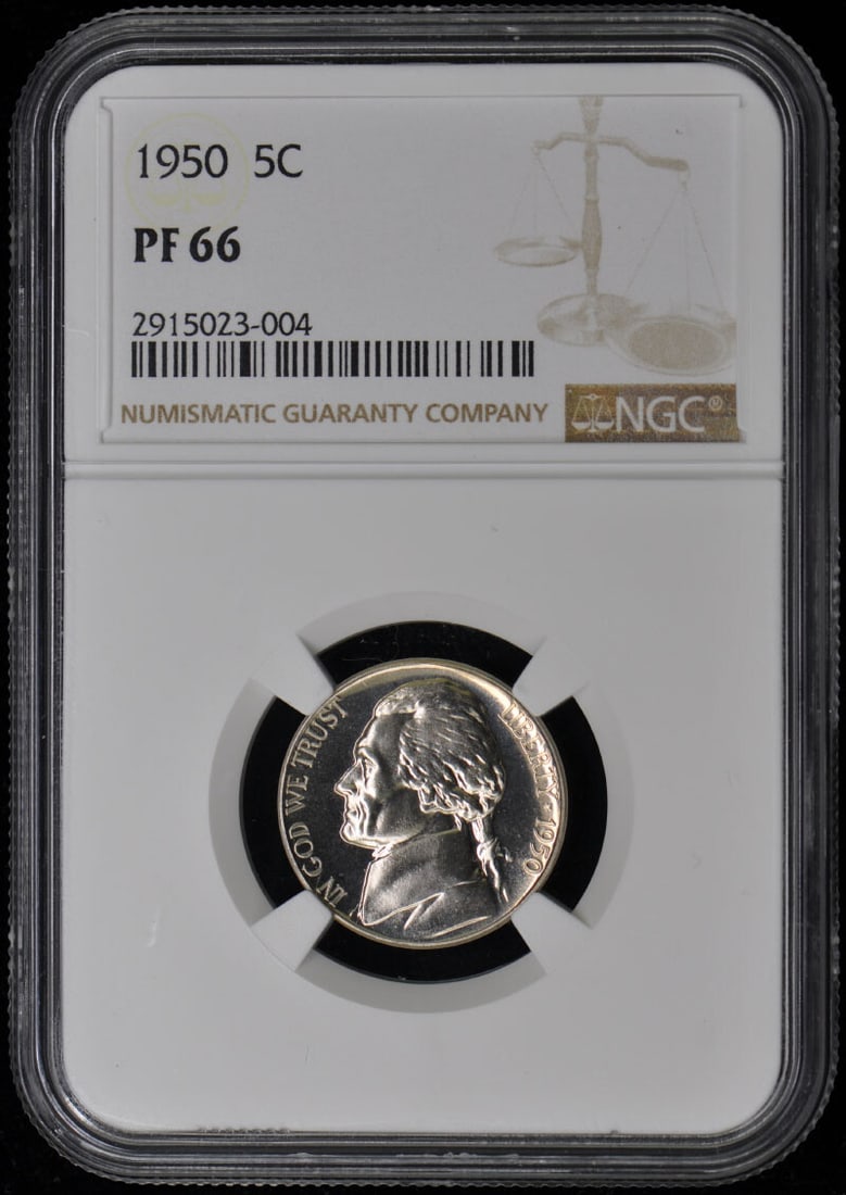 1950 Jefferson Nickel Proof PR66 NGC Certified Philadelphia Mint: 1950 Jefferson Nickel Proof PR66 NGC Certified Philadelphia Mint This 1950 Jefferson Nickel is a remarkable piece certified by NGC with a grade of PR66, indicating its exceptional condition. Struck as