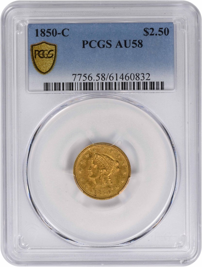 1850 Charlotte Mint Liberty Head Quarter Eagle PCGS AU58 Gold Coin (1 of 4)