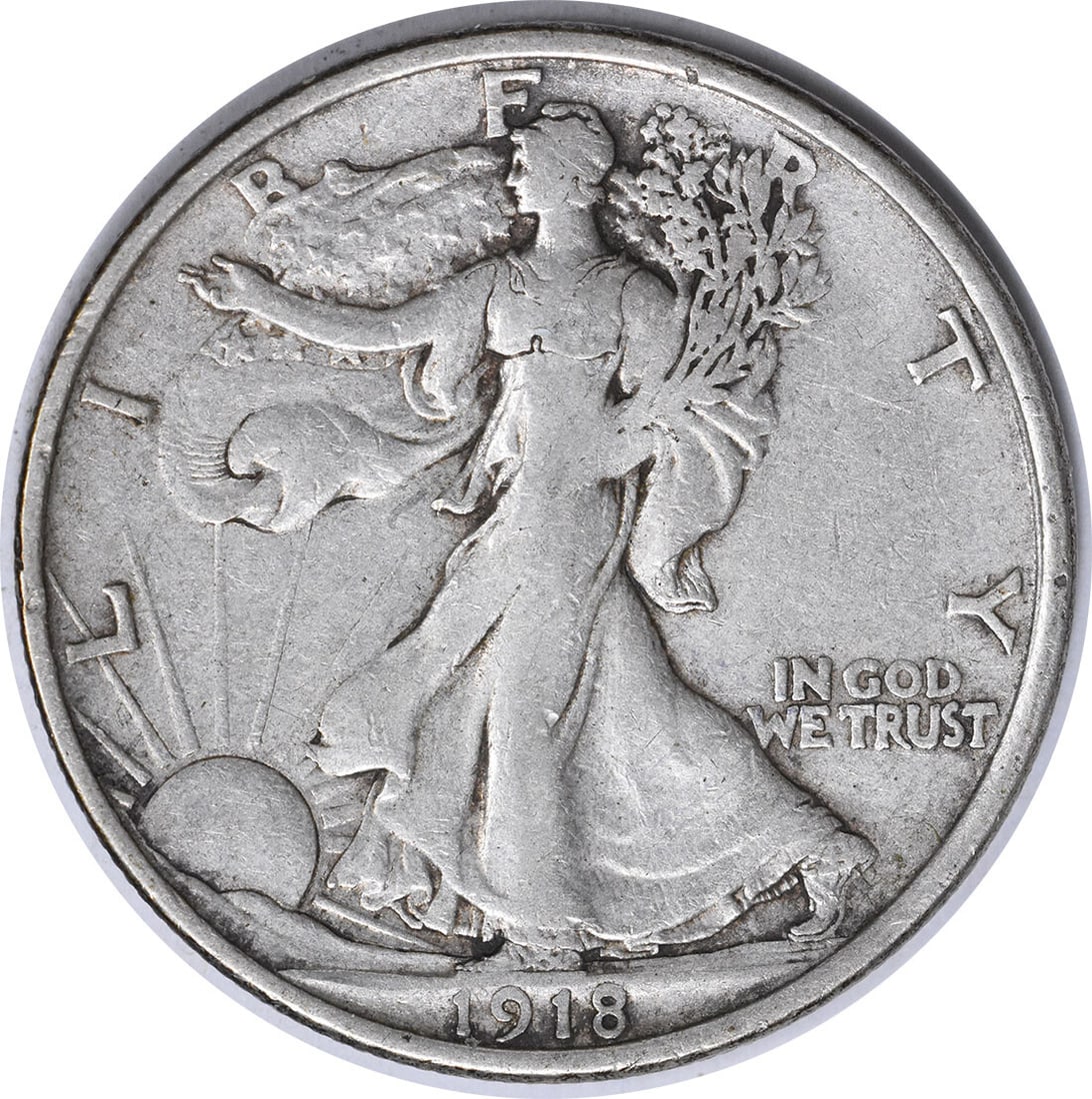 1918 Denver Liberty Walking Silver Half Dollar Extra Fine Uncertified Coin: 1918 Denver Liberty Walking Silver Half Dollar Extra Fine Uncertified Coin This 1918-D Walking Liberty Half Dollar is a circulated coin minted in Denver. Designed by Adolph Alexander Weinman, it is co