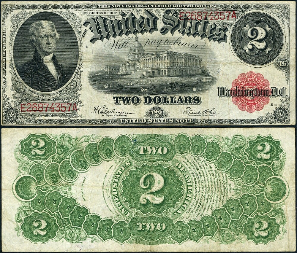 1917 Two Dollar United States Legal Tender Note VF FR 60 (1 of 3)