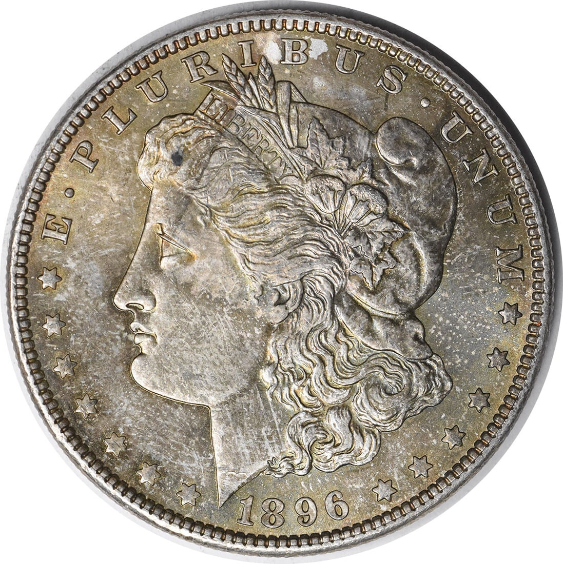Uncirculated 1896 Morgan Dollar Silver Choice BU Toned No Mint Mark: Uncirculated 1896 Morgan Dollar Silver Choice BU Toned No Mint Mark This is an 1896 Morgan Silver Dollar featuring a choice brilliant uncirculated (BU) grade. The coin is composed of silver, has no mi
