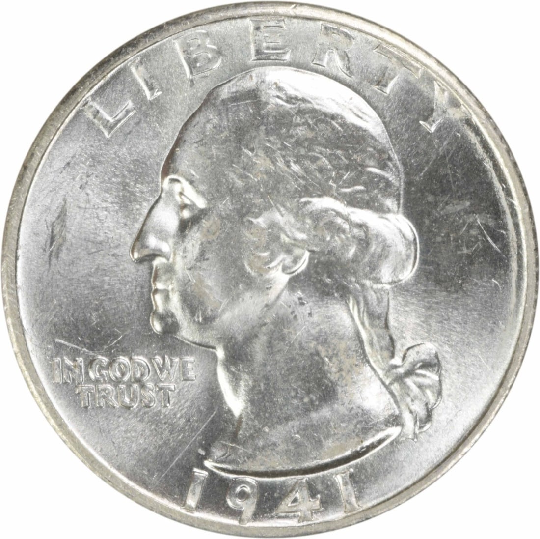 Choice BU Plus 1941-D Silver 25C Washington Quarter Uncertified: Choice BU Plus 1941-D Silver 25C Washington Quarter Uncertified This is a 1941-D Washington Silver Quarter featuring a choice brilliant uncirculated (BU+) condition. The coin is uncertified and origin