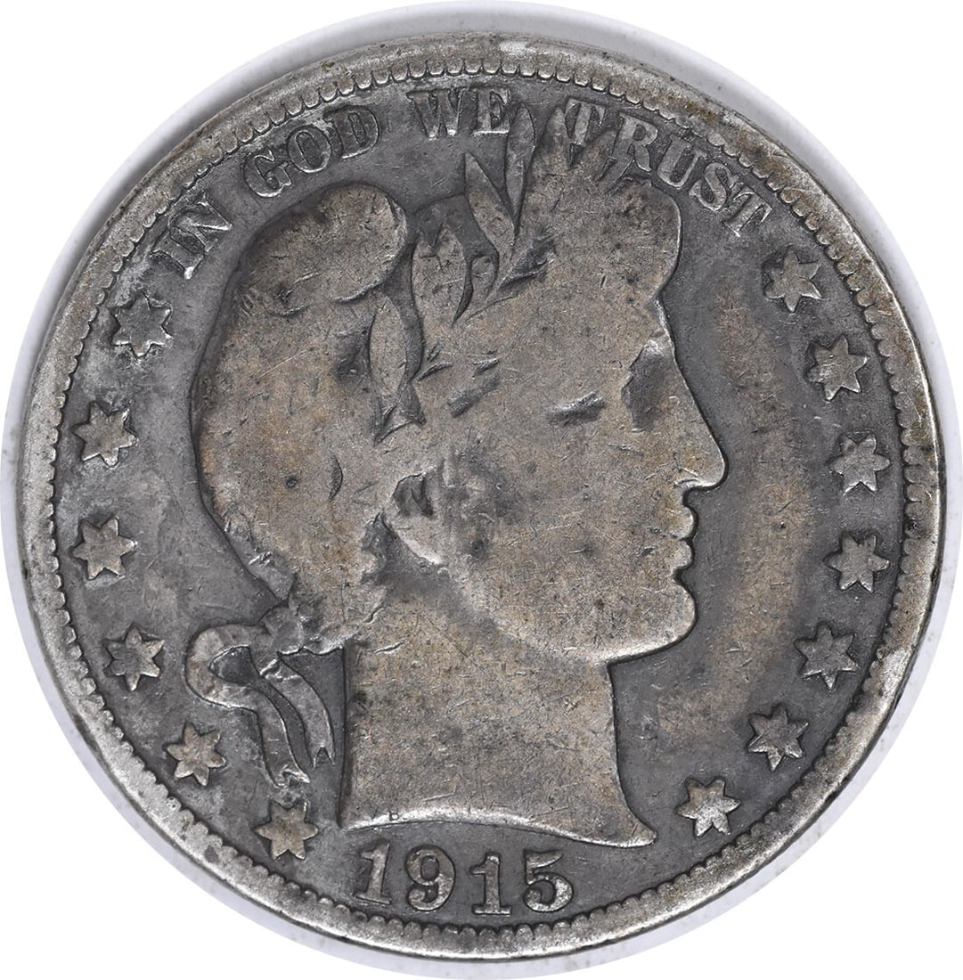1915 Barber Silver Half Dollar 50C Uncertified 90% Silver: 1915 Barber Silver Half Dollar 50C Uncertified 90% Silver This 1915 Barber Silver Half Dollar is a remarkable piece of numismatic history. It features a grade of Good (G) and is composed of 90% silver