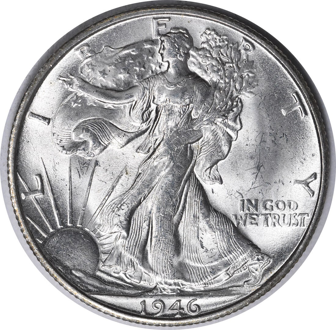 1946-S Walking Liberty Silver Half Dollar Choice BU Uncertified: 1946-S Walking Liberty Silver Half Dollar Choice BU Uncertified This 1946-S/S Walking Liberty Silver Half Dollar features a striking design and is classified as Choice BU+ condition, indicating it has