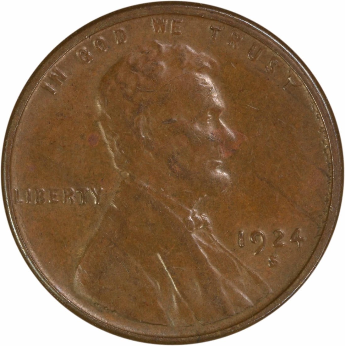 1924 San Francisco Mint Lincoln Wheat Cent Copper AU Uncertified: 1924 San Francisco Mint Lincoln Wheat Cent Copper AU Uncertified This is a 1924-S Lincoln Wheat Cent featuring a copper composition. The coin is uncertified and graded as About Uncirculated (AU), indi