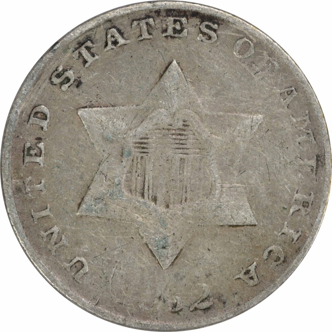 1852 Three Cent Silver Coin Uncertified from Philadelphia: 1852 Three Cent Silver Coin Uncertified from Philadelphia This 1852 Three Cent Silver coin is a piece of American history, minted in Philadelphia. It features a composition of 75% silver and 25% coppe