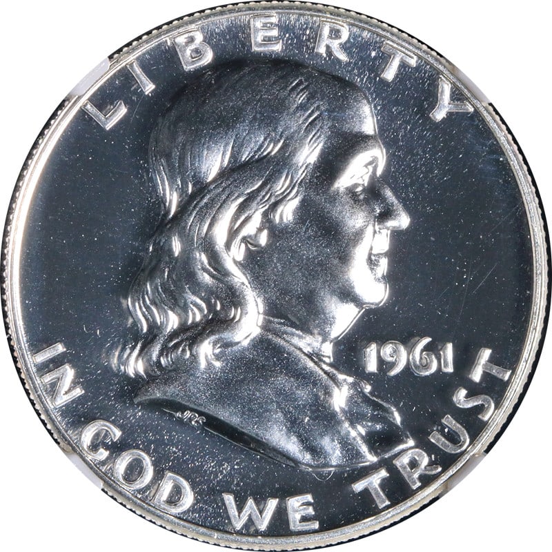 1961-P Franklin Half Dollar Proof NGC PF68 Blazing White Gem: 1961-P Franklin Half Dollar Proof NGC PF68 Blazing White Gem This 1961-P Franklin Half Dollar Proof showcases exceptional eye appeal with a brilliant luster and a well-defined strike. Certified by NGC